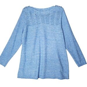Croft‎ & Barrow Sweater Women XL Blue Pointelle Knit Shoulder Button Long Sleeve